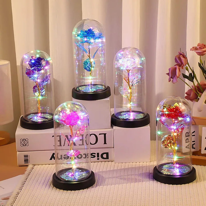 Galaxy Rose with Fairy Lights in Dome – Perfect Gift