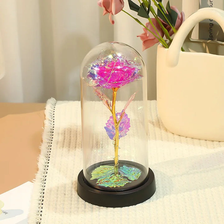 Galaxy Rose with Fairy Lights in Dome – Perfect Gift