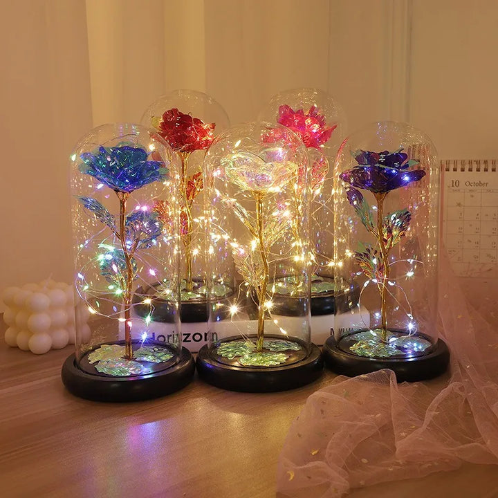 Galaxy Rose with Fairy Lights in Dome – Perfect Gift